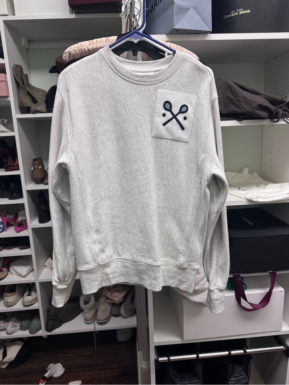 Rowing Blazers Light Gray Crewneck Sweatshirt with Navy Tennis Patch